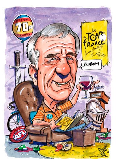 Caricature Artist Perth - 70th Birthday caricature showing a man enjoying a wine