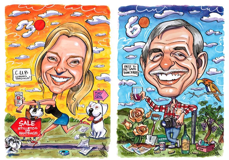 two birthday caricatures by Spratti