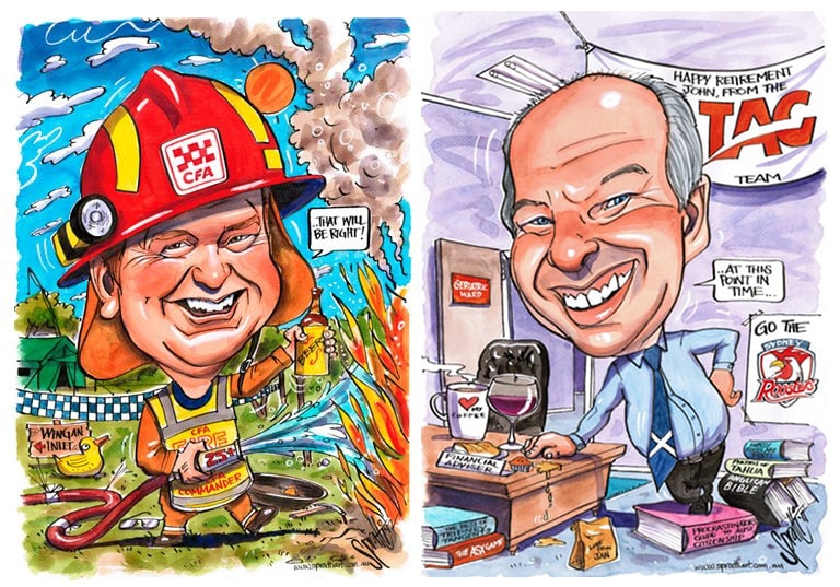 two retirement caricatures by Spratti