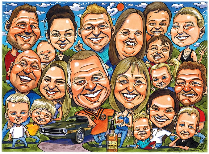 Large Family Group Caricature